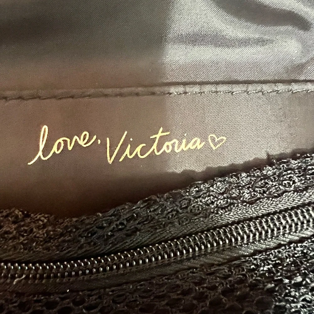 Victoria's Secret 🆕 Black Cosmetic Bag with Silver Zipper and Cursive Text